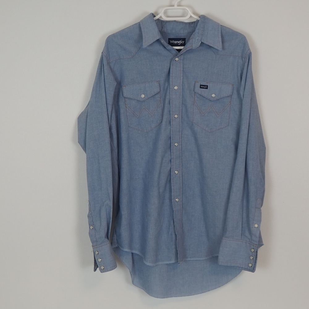 Wrangler Men's Western Button Down Sz 17-36 Pearl Snap Chambray Ranch Shirt